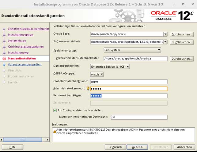 Oracle DBS Einstellungen